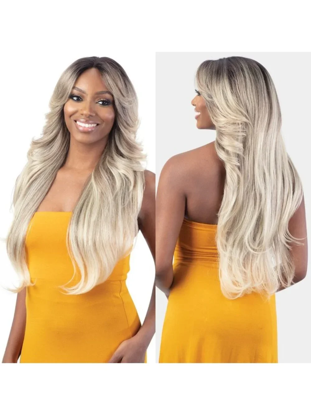 HD Lace Front Wig with Curtain Bangs - Stylish Bombshell Look (1B Color)